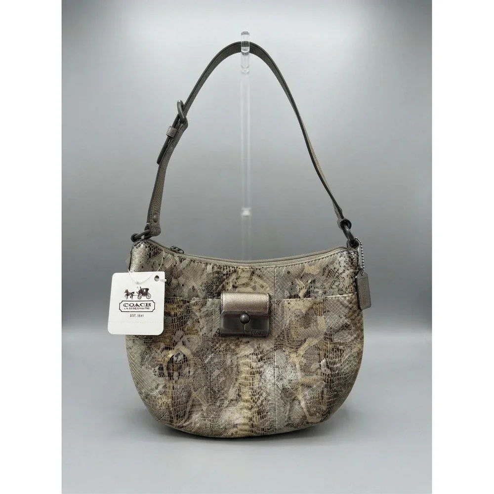 Coach Womens Shoulder Bag Small Gold Leather Python Kristin Embossed Pouch 44257